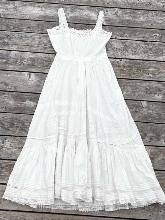 Antique Dresses & Skirts - Antique Edwardian White Cotton Eyelet Tiered Prairie Midi Petticoat Dress Size 8